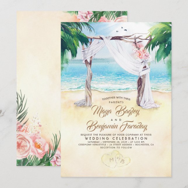 Invitación Boda de verano de Tropical Beach Arbor Dreamy (Anverso / Reverso)