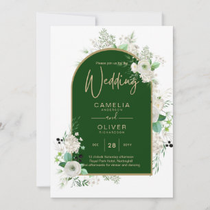 Invitación Boda de verano de verde esmeralda de rosas blancas