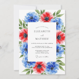 Invitación Boda de verano dinámica escarlata azul