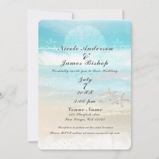 Invitación Boda de verano elegante del Starfish Blanco de la  (Anverso)