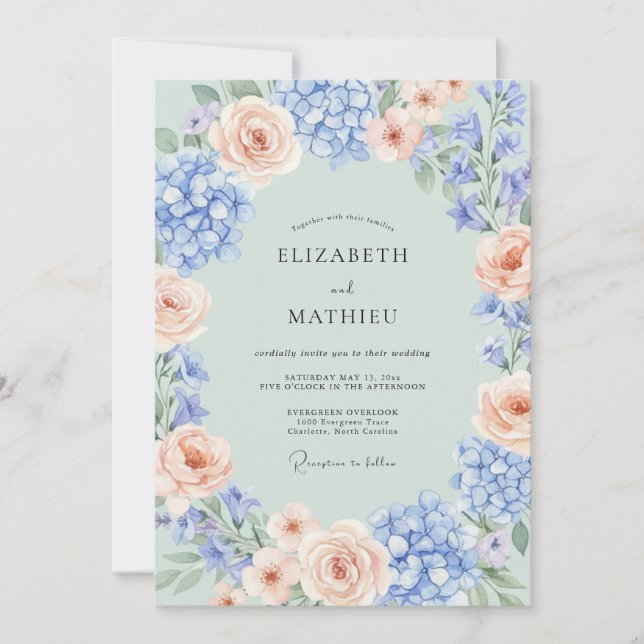 Invitación Boda de verano elegante en verde menta (Anverso)