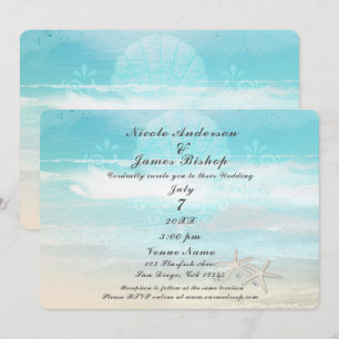 Invitación Boda de verano elegante estrella de mar blanca de 