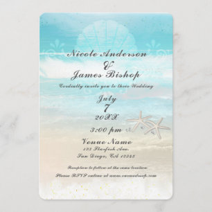 Invitación Boda de verano elegante estrella de mar blanca de 