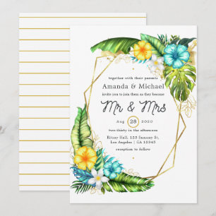 Invitación Boda de verano en la playa alóha geométrica tropic