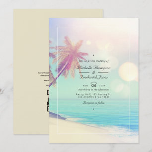 Invitación Boda de verano en la playa con código QR de RSVP B