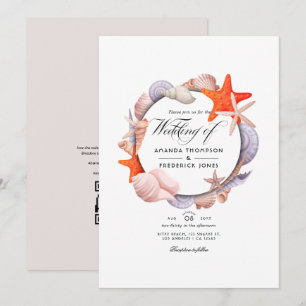 Invitación Boda de verano en la playa con código QR para RSVP