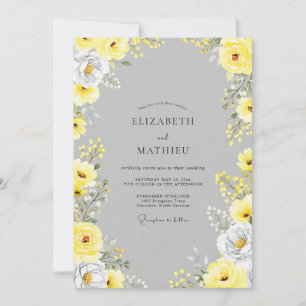 Invitación Boda de Verano en Pizarra Gris Amarillo Refinado