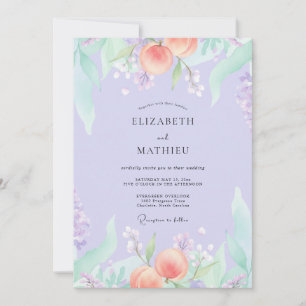 Invitación Boda de verano en un huerto de melocotones y lavan