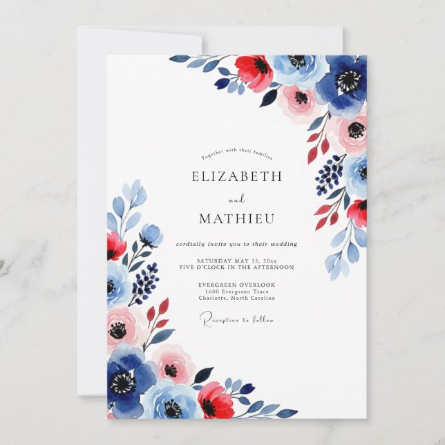 Invitación Boda de verano escarlata naval animada (Anverso)