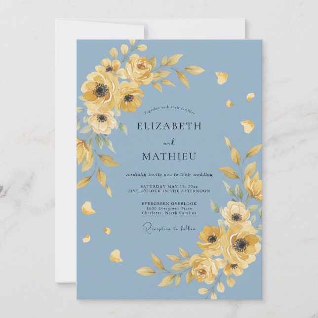 Invitación Boda de verano exuberante azul aciano (Anverso)