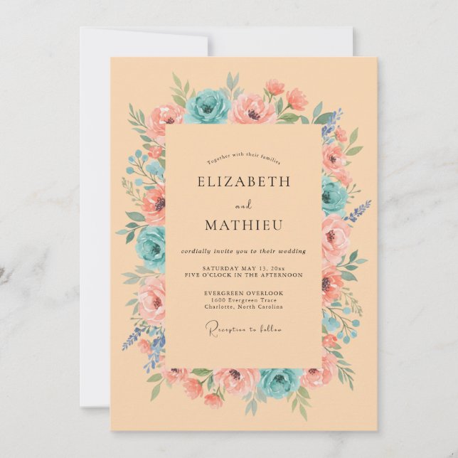 Invitación Boda de verano exuberante de melocotón (Anverso)