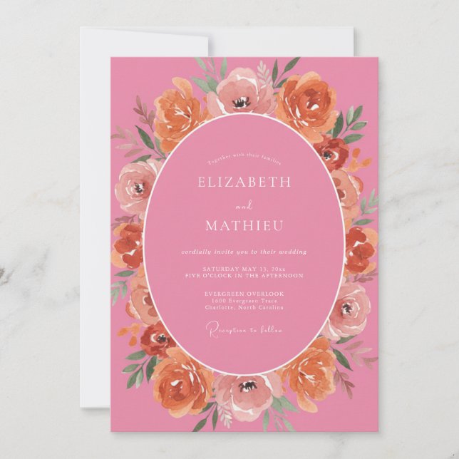 Invitación Boda de verano exuberante rosa caliente (Anverso)