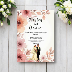 Invitación Boda de verano floral acuarela de pareja romántica