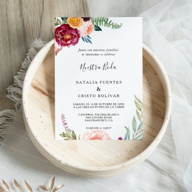 Invitación Boda de verano floral acuática española (Subido por el creador)