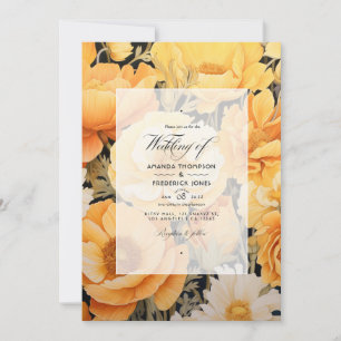 Invitación Boda de verano floral amarillo brillante y biscott