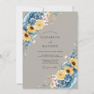 Invitación Boda de verano floral azul profundo