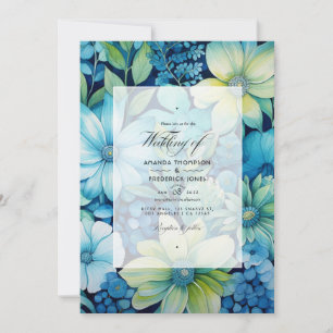 Invitación Boda de verano floral azul y verde