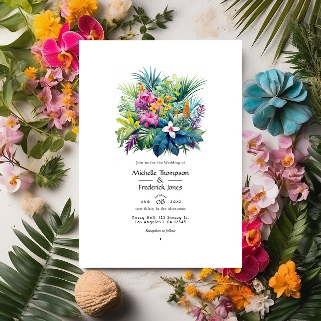 Invitación Boda de verano floral con follaje de playa (Subido por el creador)