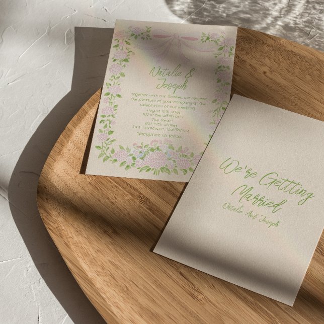 Invitación Boda de verano floral con lazo rosa verde rústico  (Subido por el creador)