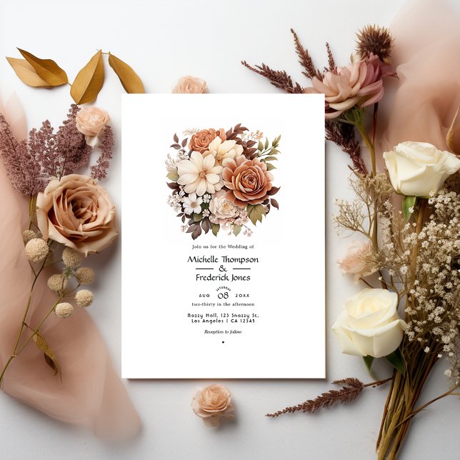 Invitación Boda de verano floral de Brown y Rubor (Subido por el creador)