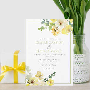 Invitación Boda de verano floral de color verde sabio amarill