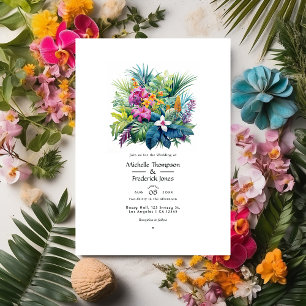 Invitación Boda de verano floral de follaje en la playa