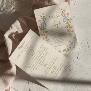 Invitación Boda de verano floral dibujada a mano todo en uno