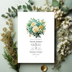 Invitación Boda de verano floral en menta, verde cazador y do