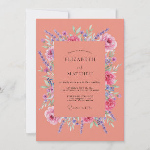 Invitación Boda de verano floral exuberante de coral