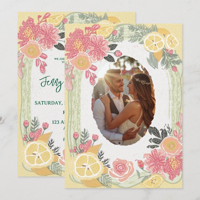 Invitación Boda de verano floral limón (Anverso / Reverso)