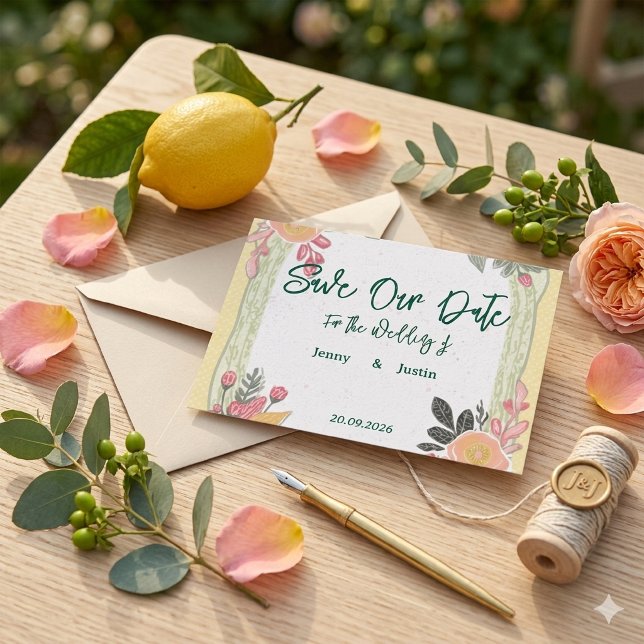 Invitación Boda de verano floral limón (Subido por el creador)