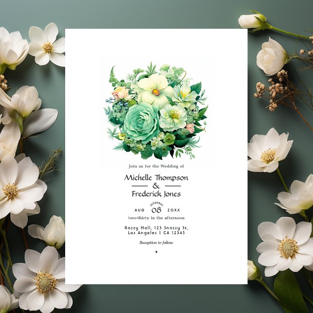 Invitación Boda de verano floral Mint Green y Eggshell (Subido por el creador)