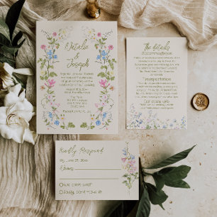 Invitación Boda de verano floral retro escrita a mano