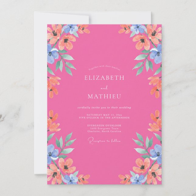 Invitación Boda de verano fucsia jovial (Anverso)