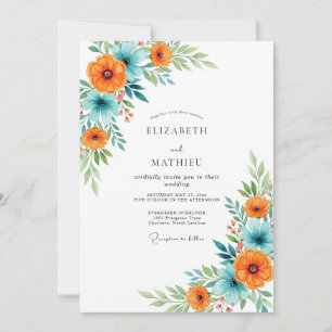Invitación Boda de verano gloriosa naranja azulada