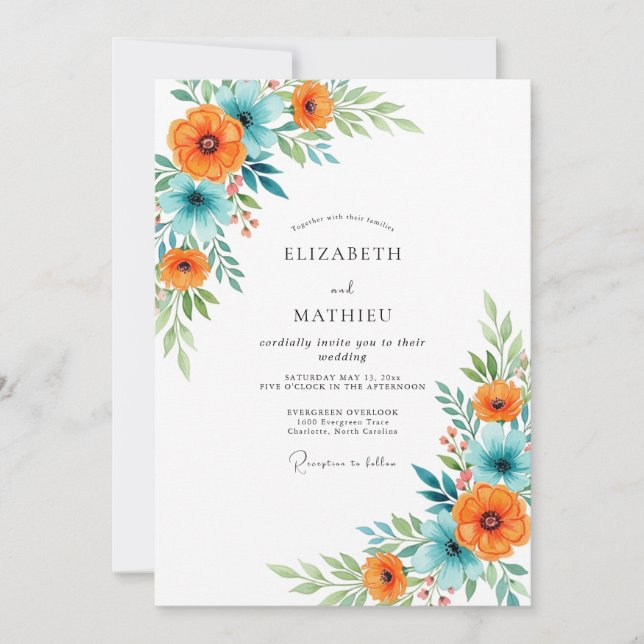 Invitación Boda de verano gloriosa naranja azulada (Anverso)
