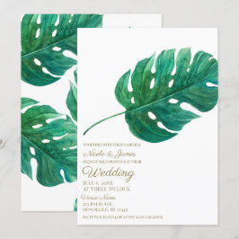 Invitación Boda de verano hawaiana con hoja de palma verde tr
