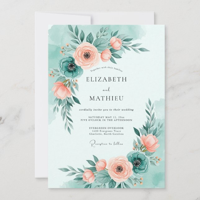 Invitación Boda de verano iluminada por el sol en verde menta (Anverso)