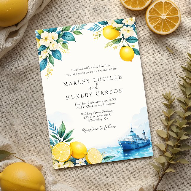 Invitación Boda de verano italiano Lemon Blue (Subido por el creador)