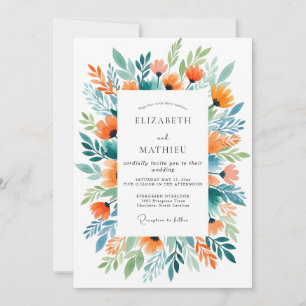 Invitación Boda de verano juguetona aquamarina naranja