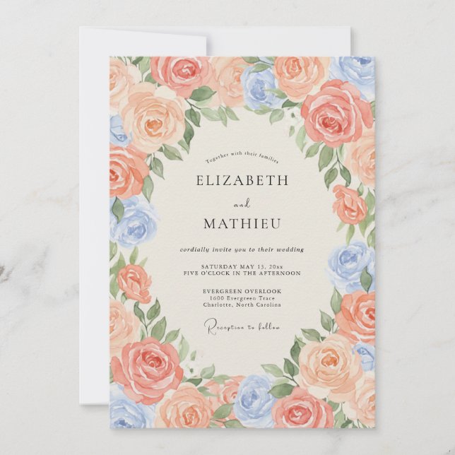 Invitación Boda de verano lujosa de melocotón (Anverso)
