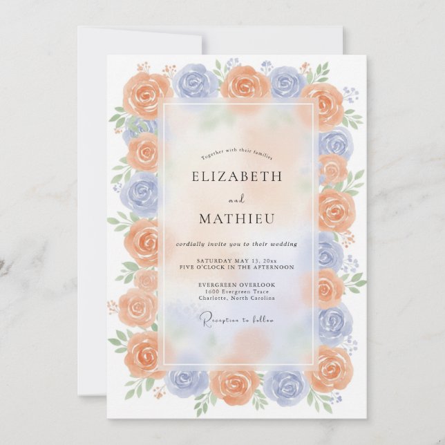 Invitación Boda de verano luminosa con durazno y pervinca (Anverso)