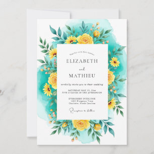 Invitación Boda de verano luminosa en amarillo y verde acuáti