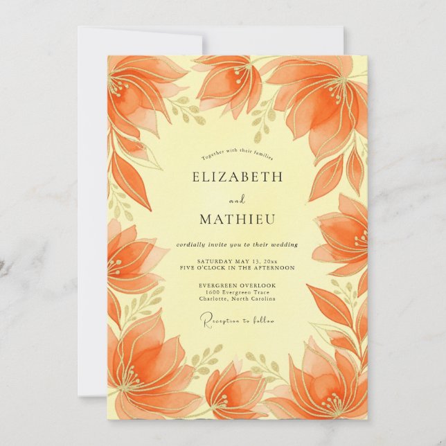 Invitación Boda de verano luminosa naranja (Anverso)