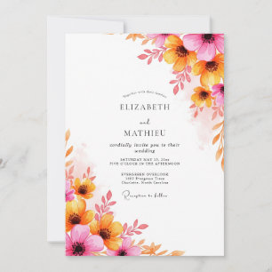 Invitación Boda de verano luminosa rosa naranja