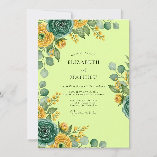 Invitación Boda de verano luminosa verde lima (Anverso)