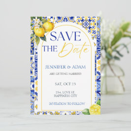 Invitación Boda de verano mediterránea con limón - guardar la