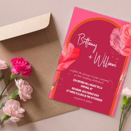 Invitación Boda de verano moderno de flores rosadas vibrantes