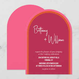 Invitación Boda de verano moderno rosa y Naranja arcada