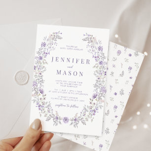 Invitación Boda de verano morado y floral delicado